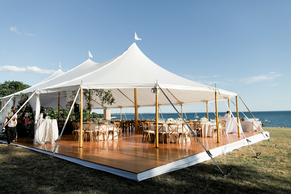 Tent set up for a reception outside the Branford House